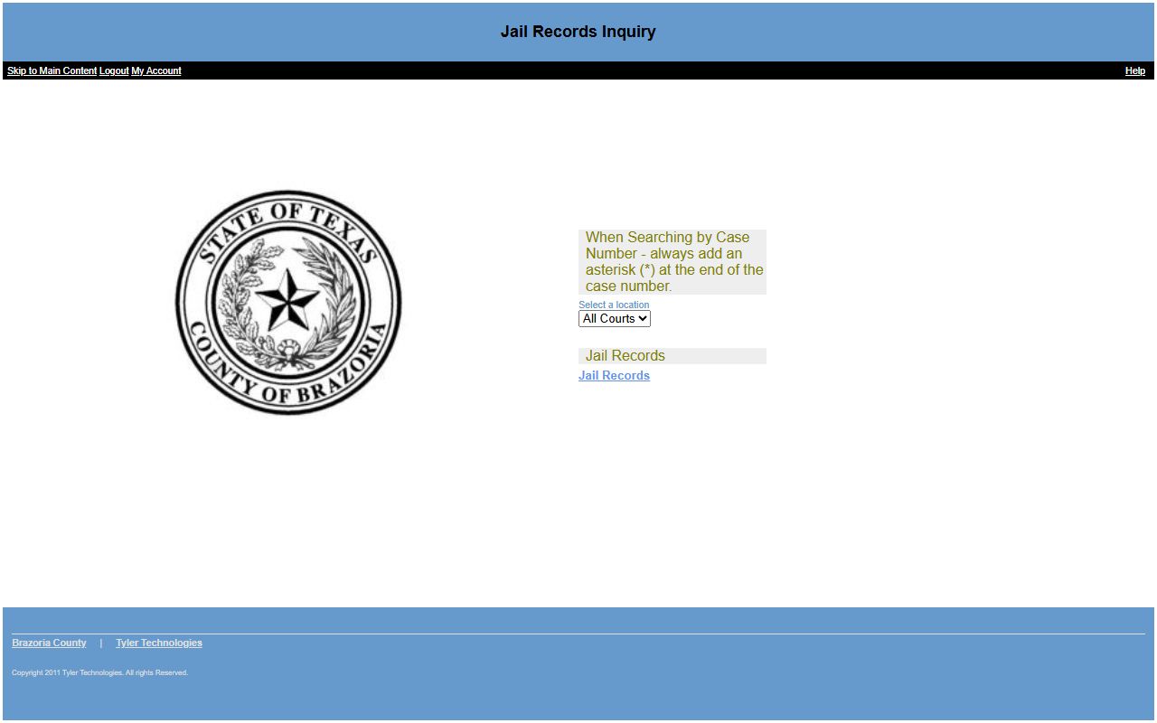 Brazoria County Detention Center inmate roster search page