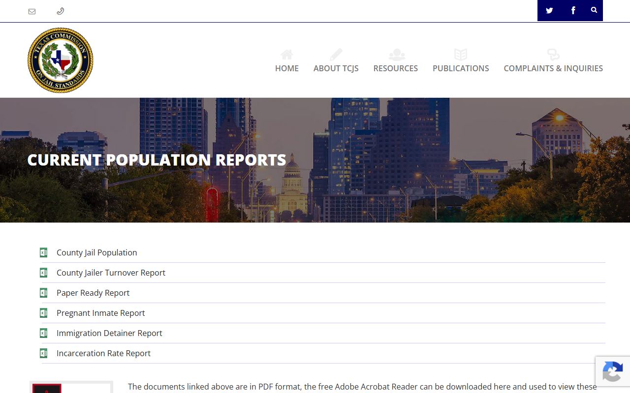 Brazoria County inmate population TCJS population report page